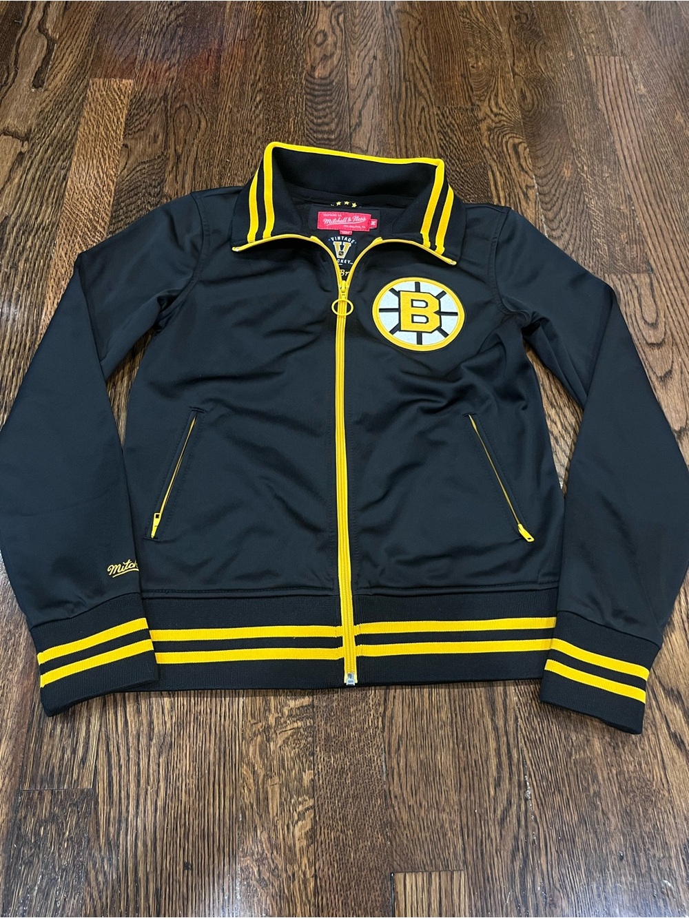 Mitchell & Ness Black and Yellow Kids Boston Bruins Track Jacket